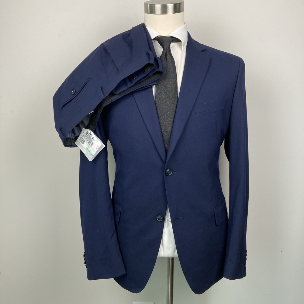 Alfani Men's 2-pc Suit Blue Slim Fit Stretch Solid 42R 34W 30L